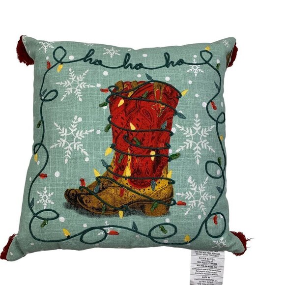 The Pioneer Woman Decorative Holiday Throw Pillow Western Cowboy Boot 18" x 18" - Picture 2 of 8